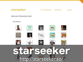 starseeker
* GitHub の followings の star を
daily メールでお知らせする web アプリ
* リアルタイムじゃなくてアーカイブ

 