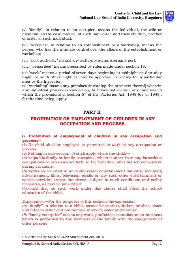 The Child and Adolescent Labour (Prohibition and Regulation) Act, 1986