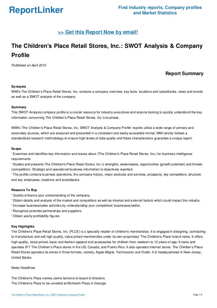 the childrens place retail stores inc swot analysis company pro children s place customer service