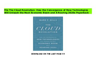 DOWNLOAD ON THE LAST PAGE !!!!
Download Here https://ebooklibrary.solutionsforyou.space/?book=1641772301 The conventional wisdom on how technology will change the future is wrong. Mark Mills lays out a radically different and optimistic vision for what’s really coming.The mainstream forecasts fall into three camps. One considers today as the “new normal,” where ordering a ride or food on a smartphone or trading in bitcoins is as good as it’s going to get. Another foresees a dystopian era of widespread, digitally driven job- and business-destruction. A third believes that the only technological revolution that matters will be found with renewable energy and electric cars. But according to Mills, a convergence of technologies will instead drive an economic boom over the coming decade, one that historians will characterize as the “Roaring 2020s.” It will come not from any single big invention, but from the confluence of radical advances in three primary technology domains: microprocessors, materials, and machines. Microprocessors are increasingly embedded in everything. Materials, from which everything is built, are emerging with novel, almost magical capabilities. And machines, which make and move all manner of stuff, are undergoing a complementary transformation. Accelerating and enabling all of this is the Cloud, history’s biggest infrastructure, which is itself based on the building blocks of next-generation microprocessors and artificial intelligence.We’ve seen this pattern before. The technological revolution that drove the great economic expansion of the twentieth century can be traced to a similar confluence, one that was first visible in the 1920s: a new information infrastructure (telephony), new machines (cars and power plants), and new materials (plastics and pharmaceuticals). Single inventions don’t drive great, long-cycle booms. It always takes convergent revolutions in technology’s three core spheres?information, materials, and machines. Over history, that’s only happened a few times. We have wrung much magic
from the technologies that fueled the last long boom. But the great convergence now underway will ignite the 2020s. And this time, unlike any previous historical epoch, we have the Cloud amplifying everything. The next long boom starts now. Download Online PDF The Cloud Revolution: How the Convergence of New Technologies Will Unleash the Next Economic Boom and A Roaring 2020s Read PDF The Cloud Revolution: How the Convergence of New Technologies Will Unleash the Next Economic Boom and A Roaring 2020s Download Full PDF The Cloud Revolution: How the Convergence of New Technologies Will Unleash the Next Economic Boom and A Roaring 2020s
File The Cloud Revolution: How the Convergence of New Technologies
Will Unleash the Next Economic Boom and A Roaring 2020s Paperback
 