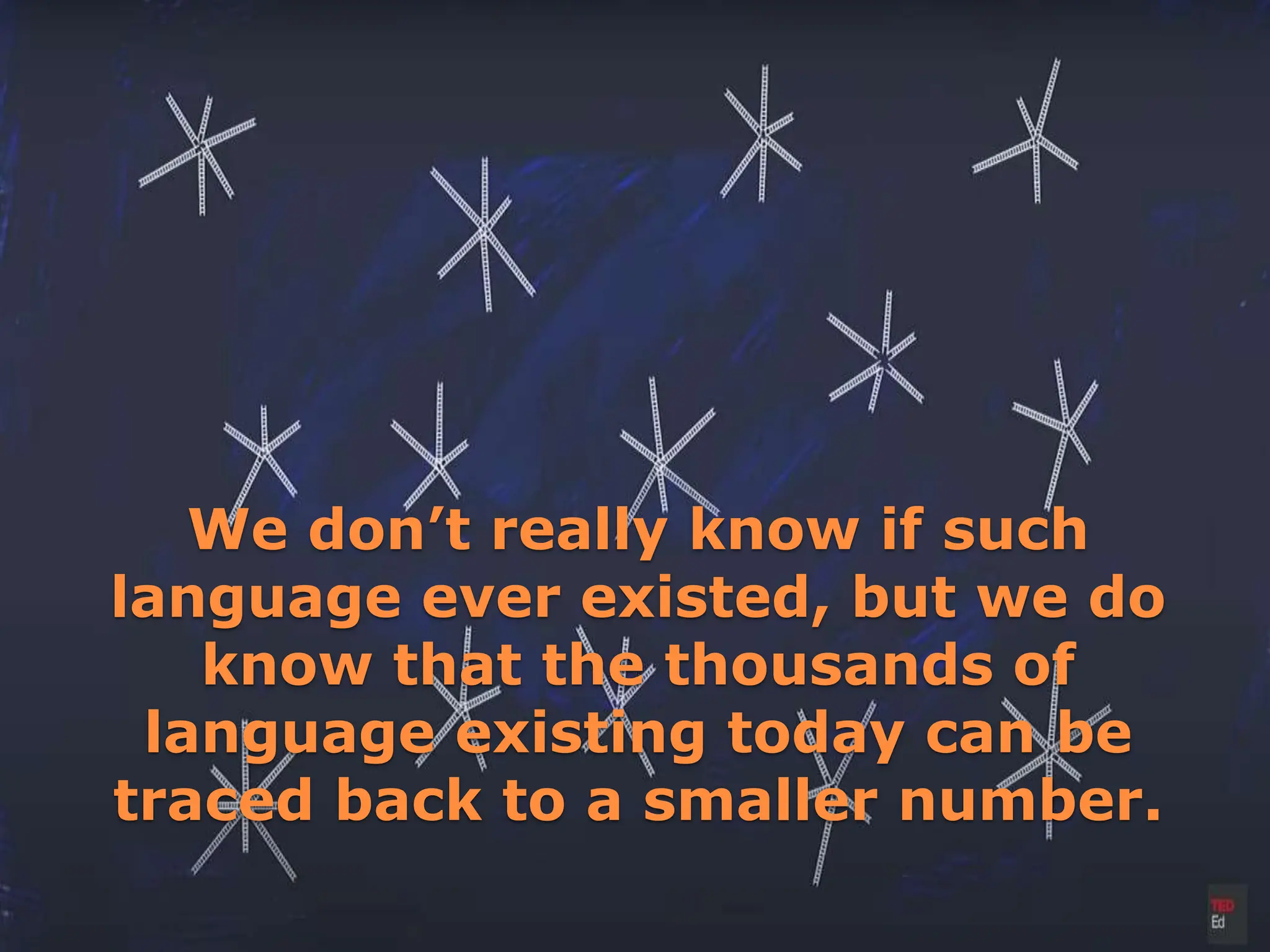 We don’t really know if such
language ever existed, but we do
know that the thousands of
language existing today can be
traced back to a smaller number.
 