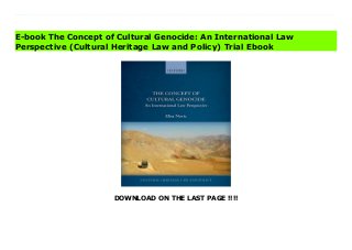 DOWNLOAD ON THE LAST PAGE !!!!
Download Here https://ebooklibrary.solutionsforyou.space/?book=0198787162 Cultural genocide is the systematic destruction of traditions, values, language, and other elements that make one group of people distinct from another.Cultural genocide remains a recurrent topic, appearing not only in the form of wide-ranging claims about the commission of cultural genocidein diverse contexts but also in the legal sphere, as exemplified by the discussions before the International Criminal Tribunal for the Former Yugoslavia and also the drafting of the UN Declaration on the Rights of Indigenous Peoples. These discussions have, however, displayed the lack of a uniformunderstanding of the concept of cultural genocide and thus of the role that international law is expected to fulfil in this regard.The Concept of Cultural Genocide: An International Law Perspective details how international law has approached the core idea underlying the concept of cultural genocide and how this framework can be strengthened and fostered. It traces developments from the early conceptualisation of culturalgenocide to the contemporary question of its reparation. Through this journey, the book discusses the evolution of various branches of international law in relation to both cultural protection and cultural destruction in light of a number of legal cases in which either the concept of culturalgenocide or the idea of cultural destruction has been discussed. Such cases include the destruction of cultural and religious heritage in Bosnia and Herzegovina, the forced removals of Aboriginal children in Australia and Canada, and the case law of the Inter-American Court of Human Rights inrelation to Indigenous and tribal groups' cultural destruction. Download Online PDF The Concept of Cultural Genocide: An International Law Perspective (Cultural Heritage Law and Policy) Download PDF The Concept of Cultural Genocide: An International Law Perspective (Cultural Heritage Law and Policy) Read Full PDF The Concept of Cultural Genocide: An
International Law Perspective (Cultural Heritage Law and Policy)
E-book The Concept of Cultural Genocide: An International Law
Perspective (Cultural Heritage Law and Policy) Trial Ebook
 