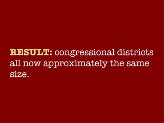 RESULT:  congressional districts all now approximately the same size. 