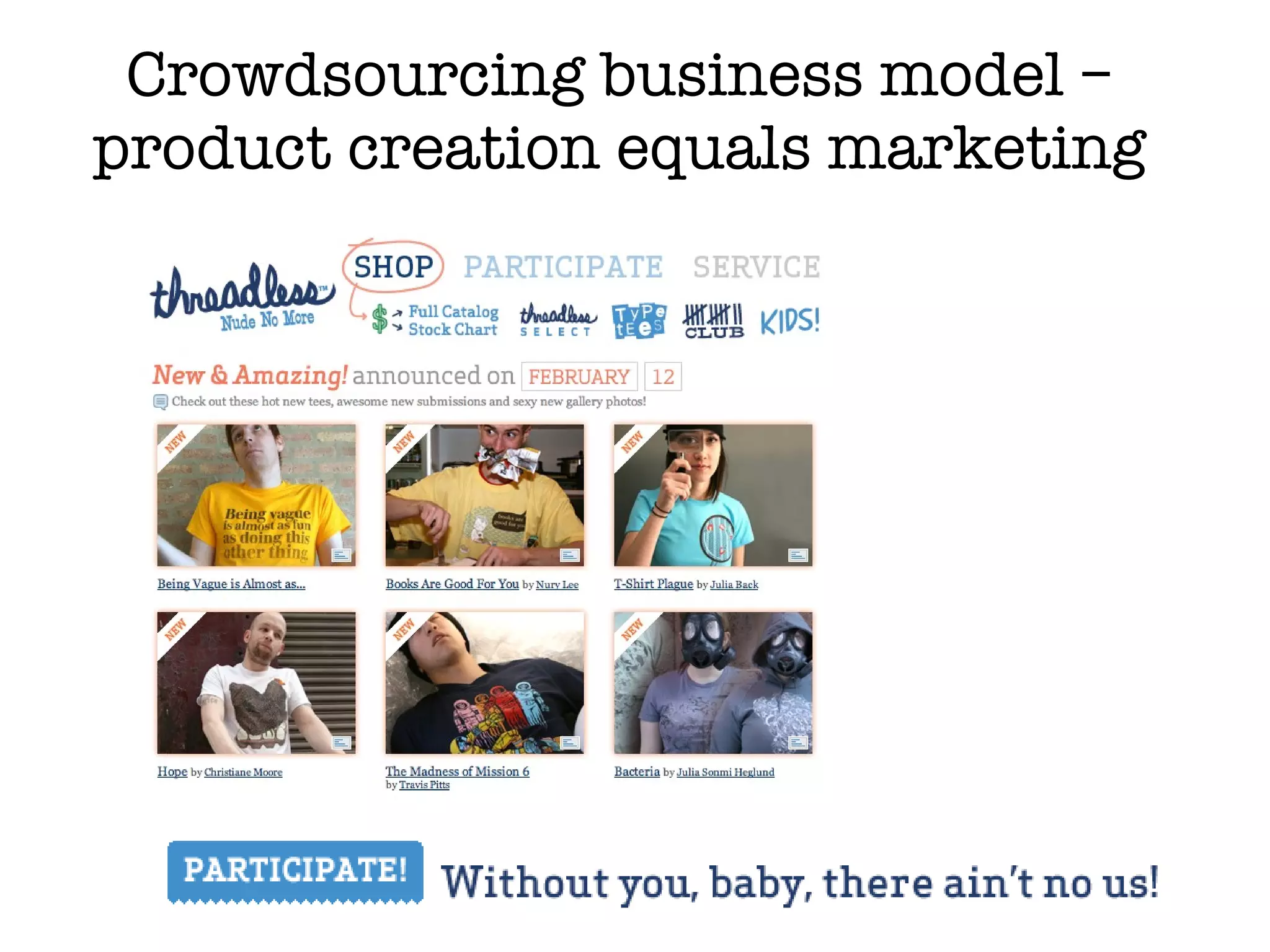 Crowdsourcing business model – product creation equals marketing 