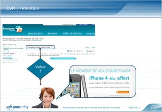 CVM : retention




             Value
               ?




             www.softcomputing.com   Reproduction interdite sans l’accord écrit de Soft Computing   18/12/2012   55
 