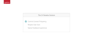 The CX Paradox Solution
Control Contact Frequency
Respect Opt Outs
Native Feedback Experience
 