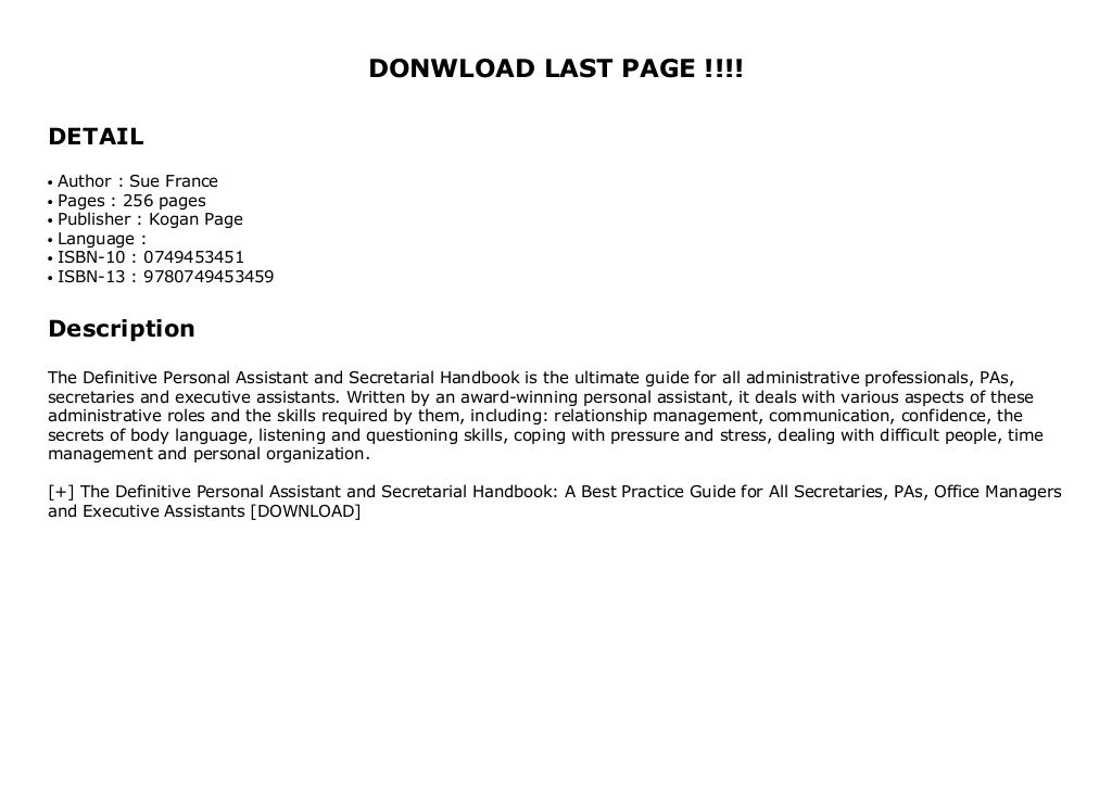 The Definitive Personal Assistant and Secretarial Handbook A Best Practice Guide for All