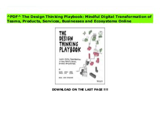 DOWNLOAD ON THE LAST PAGE !!!!
[#Download%] (Free Download) The Design Thinking Playbook: Mindful Digital Transformation of Teams, Products, Services, Businesses and Ecosystems Ebook A radical shift in perspective to transform your organization to become more innovativeThe Design Thinking Playbook is an actionable guide to the future of business. By stepping back and questioning the current mindset, the faults of the status quo stand out in stark relief--and this guide gives you the tools and frameworks you need to kick off a digital transformation. Design Thinking is about approaching things differently with a strong user orientation and fast iterations with multidisciplinary teams to solve wicked problems. It is equally applicable to (re-)design products, services, processes, business models, and ecosystems. It inspires radical innovation as a matter of course, and ignites capabilities beyond mere potential. Unmatched as a source of competitive advantage, Design Thinking is the driving force behind those who will lead industries through transformations and evolutions.This book describes how Design Thinking is applied across a variety of industries, enriched with other proven approaches as well as the necessary tools, and the knowledge to use them effectively. Packed with solutions for common challenges including digital transformation, this practical, highly visual discussion shows you how Design Thinking fits into agile methods within management, innovation, and startups.Explore the digitized future using new design criteria to create real value for the user Foster radical innovation through an inspiring framework for action Gather the right people to build highly-motivated teams Apply Design Thinking, Systems Thinking, Big Data Analytics, and Lean Start-up using new tools and a fresh new perspective Create Minimum Viable Ecosystems (MVEs) for digital processes and services which becomes for example essential in building Blockchain applications Practical frameworks, real-world solutions, and radical innovation wrapped
in a whole new outlook give you the power to mindfully lead to new heights. From systems and operations to people, projects, culture, digitalization, and beyond, this invaluable mind shift paves the way for organizations--and individuals--to do great things. When you're ready to give your organization a big step forward, The Design Thinking Playbook is your practical guide to a more innovative future.
^PDF^ The Design Thinking Playbook: Mindful Digital Transformation of
Teams, Products, Services, Businesses and Ecosystems Online
 