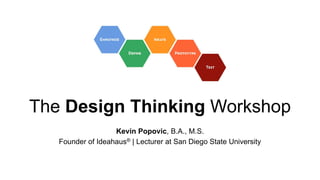 The Design Thinking Workshop
Kevin Popovic, B.A., M.S.
Founder of Ideahaus® | Lecturer at San Diego State University
 