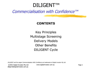 The DILIGENT Commercialization Methodology - Overview