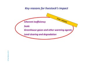 Key reasons for livestock’s impact 
Inherent inefficiency 
Scale 
Inter-related 
Greenhouse gases and other warming agents 
Land clearing and degradation 
© Paul Mahony 2014 
 