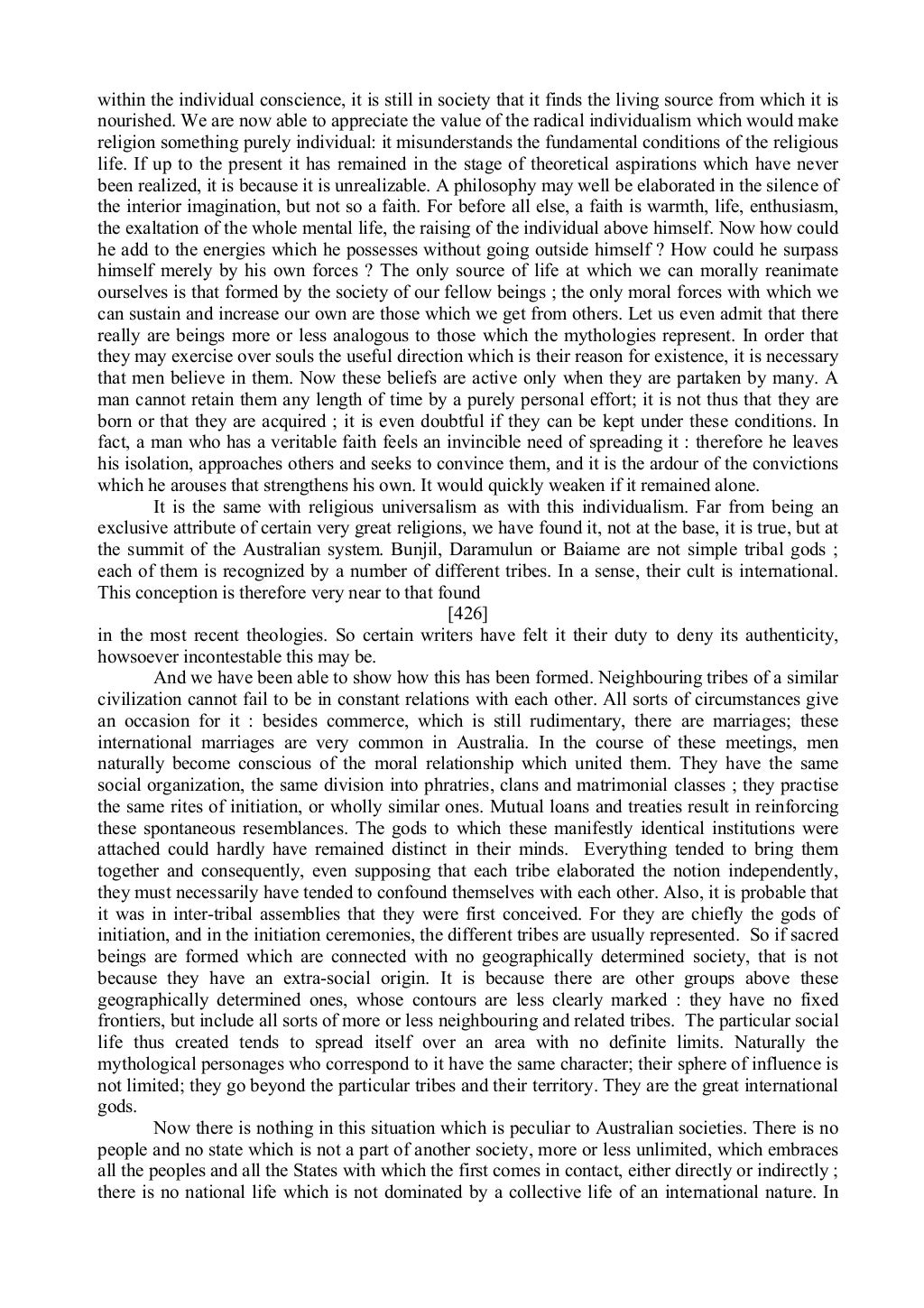 The elementary forms of the religious life