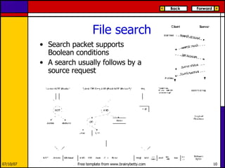 File search Search packet supports Boolean conditions A search usually follows by a source request 