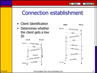 Connection establishment Client Identification Determines whether the client gets a low ID 