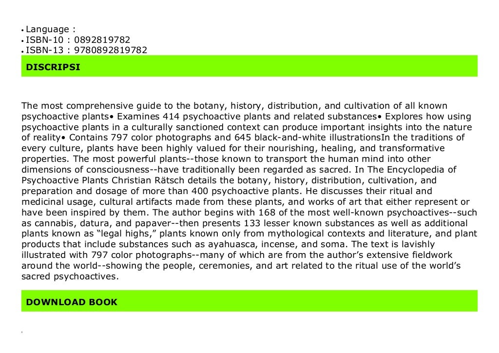 The Encyclopedia of Psychoactive Plants Ethnopharmacology