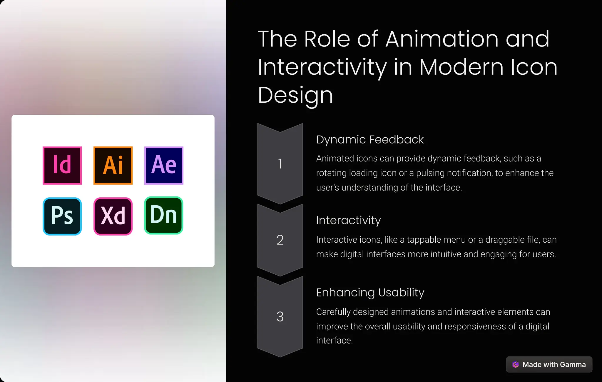 The Role of Animation and
Interactivity in Modern Icon
Design
1
Dynamic Feedback
Animated icons can provide dynamic feedback, such as a
rotating loading icon or a pulsing notification, to enhance the
user's understanding of the interface.
2
Interactivity
Interactive icons, like a tappable menu or a draggable file, can
make digital interfaces more intuitive and engaging for users.
3
Enhancing Usability
Carefully designed animations and interactive elements can
improve the overall usability and responsiveness of a digital
interface.
 