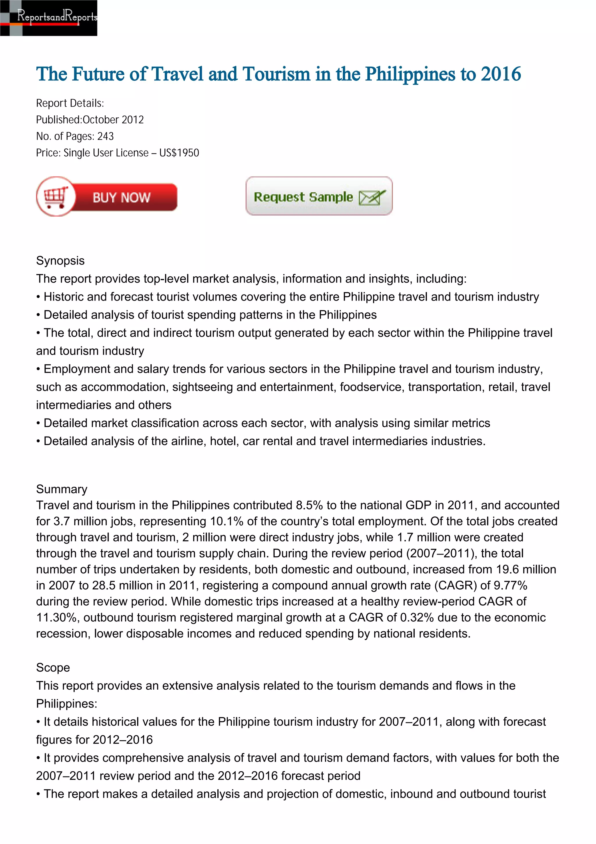 The Future of Travel and Tourism in the Philippines to 2016 | PDF