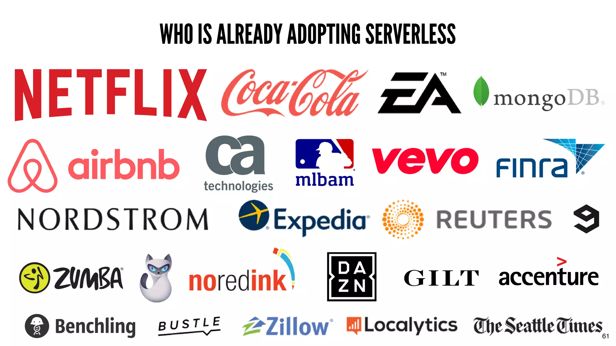 WHO IS ALREADY ADOPTING SERVERLESSWHO IS ALREADY ADOPTING SERVERLESS
61
 