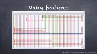 Many features
picture from: http://www.ruanyifeng.com/blog/2012/07/git.html
 