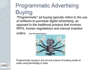Programmatic Advertising 
Buying 
“Programmatic” ad buying typically refers to the use 
of software to purchase digital ad...