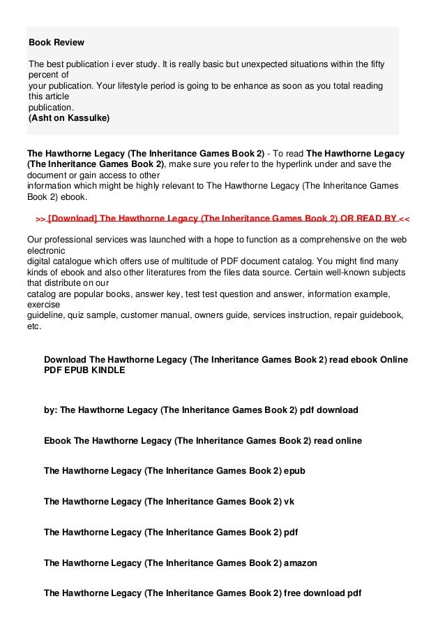 The Hawthorne Legacy The Inheritance Games Book 2 Full Online