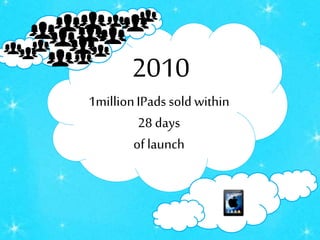 2010
1millionIPads sold within
28 days
of launch
 