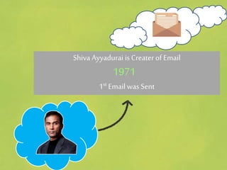 Shiva Ayyadurai isCreater of Email
1971
1st Emailwas Sent
 