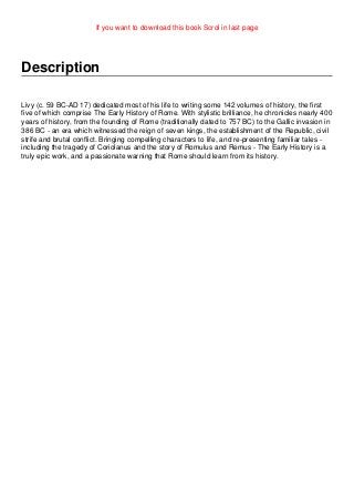 Early Livy Reconstructing Rome