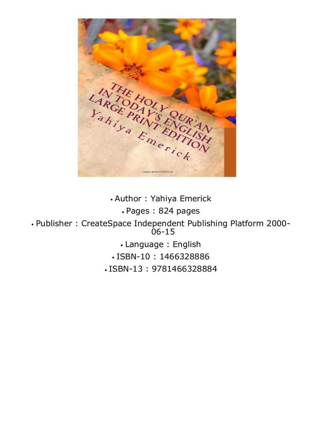 Full E book The Holy Qur An In Today S English Large Print Edition