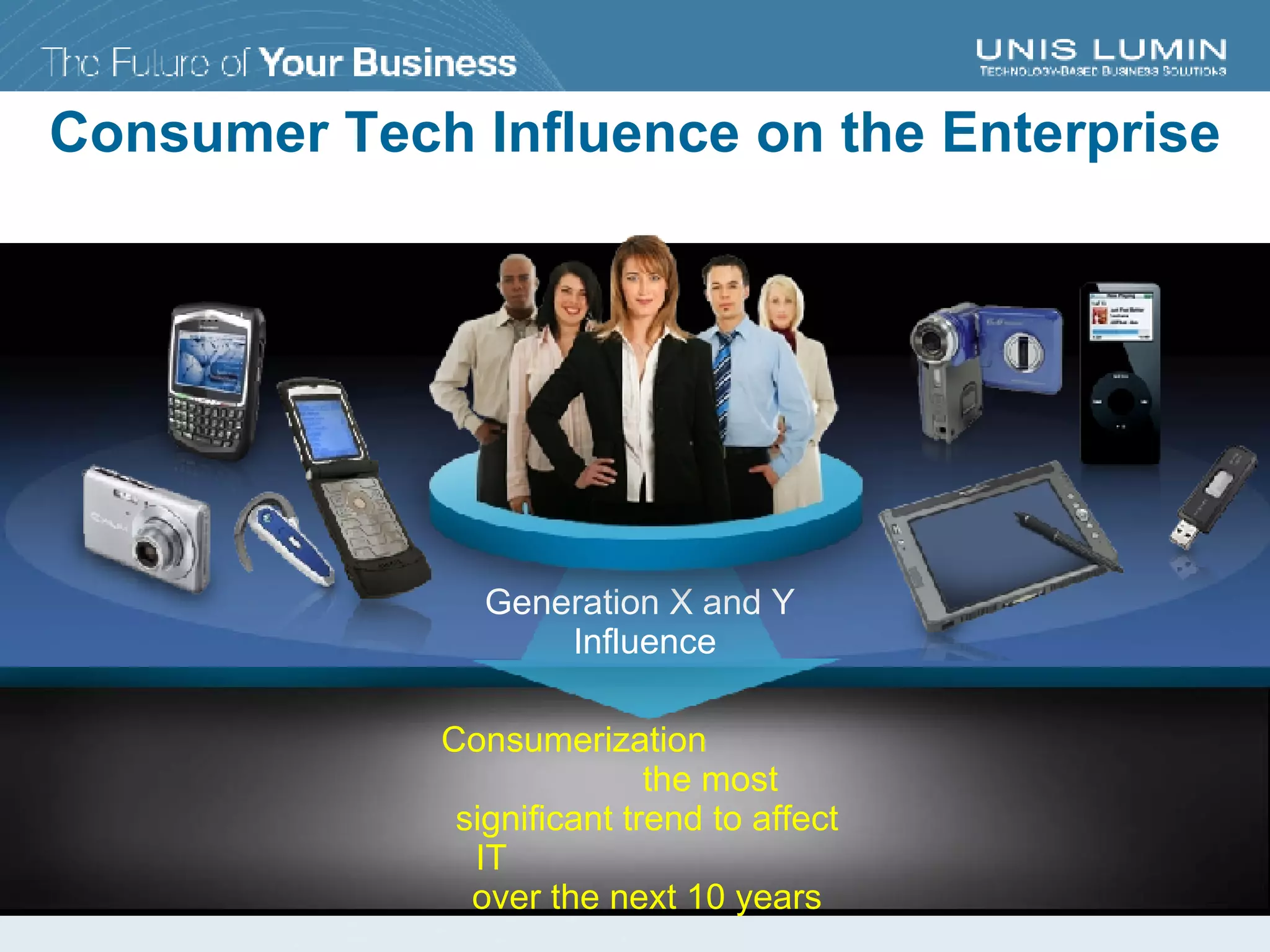 Consumer Tech Influence on the Enterprise Consumerization  the most significant trend to affect IT  over the next 10 years Generation X and Y  Influence 