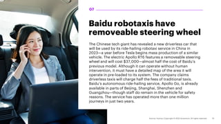 Baidu robotaxis have
removeable steering wheel
The Chinese tech giant has revealed a new driverless car that
will be used ...