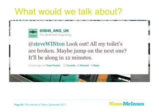 What would we talk about?




Page 28 | The Internet of Trains | December 2011
 