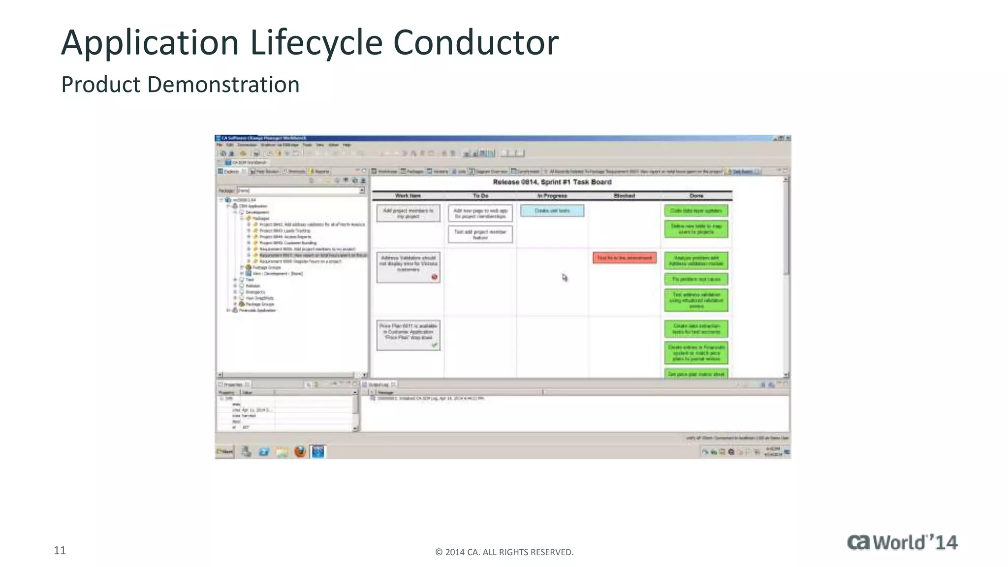 11 © 2014 CA. ALL RIGHTS RESERVED.
Application Lifecycle Conductor
Product Demonstration
 