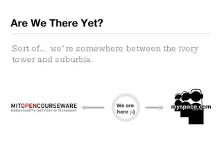 Are We There Yet? We are  here ;-) Sort of…we’re somewhere between the ivory tower and suburbia.  