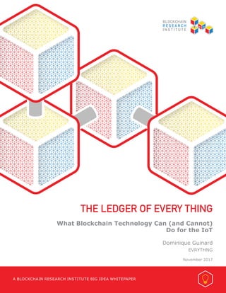 A BLOCKCHAIN RESEARCH INSTITUTE BIG IDEA WHITEPAPER
THE LEDGER OF EVERY THING
What Blockchain Technology Can (and Cannot)
Do for the IoT
		 Dominique Guinard
			EVRYTHNG
November 2017
 