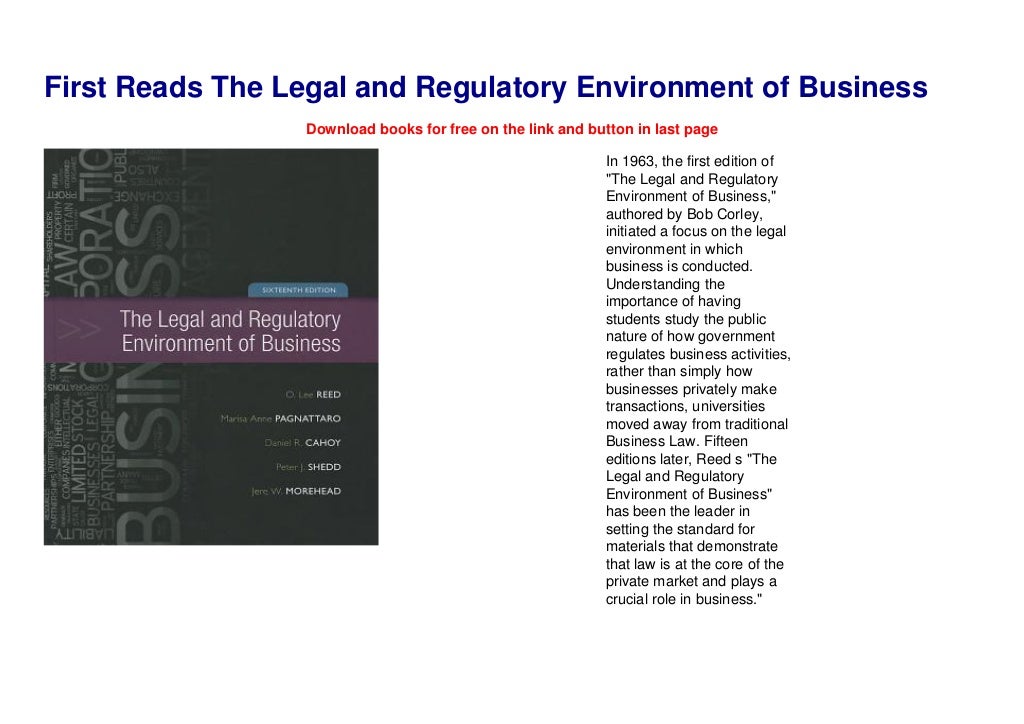 First Reads The Legal and Regulatory Environment of Business