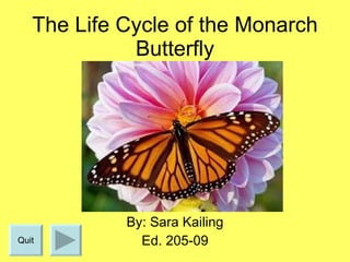 The Life Cycle of the Monarch Butterfly By: Sara Kailing Ed. 205-09 Quit 