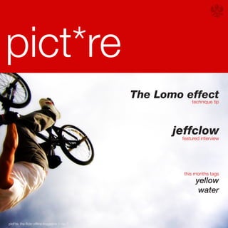 pict*re
                                                The Lomo effect
                                                          technique tip




                                                          jeffclow
                                                            featured interview




                                                               this months tags
                                                                    yellow
                                                                     water



pict*re. the flickr offline magazine // no. 1