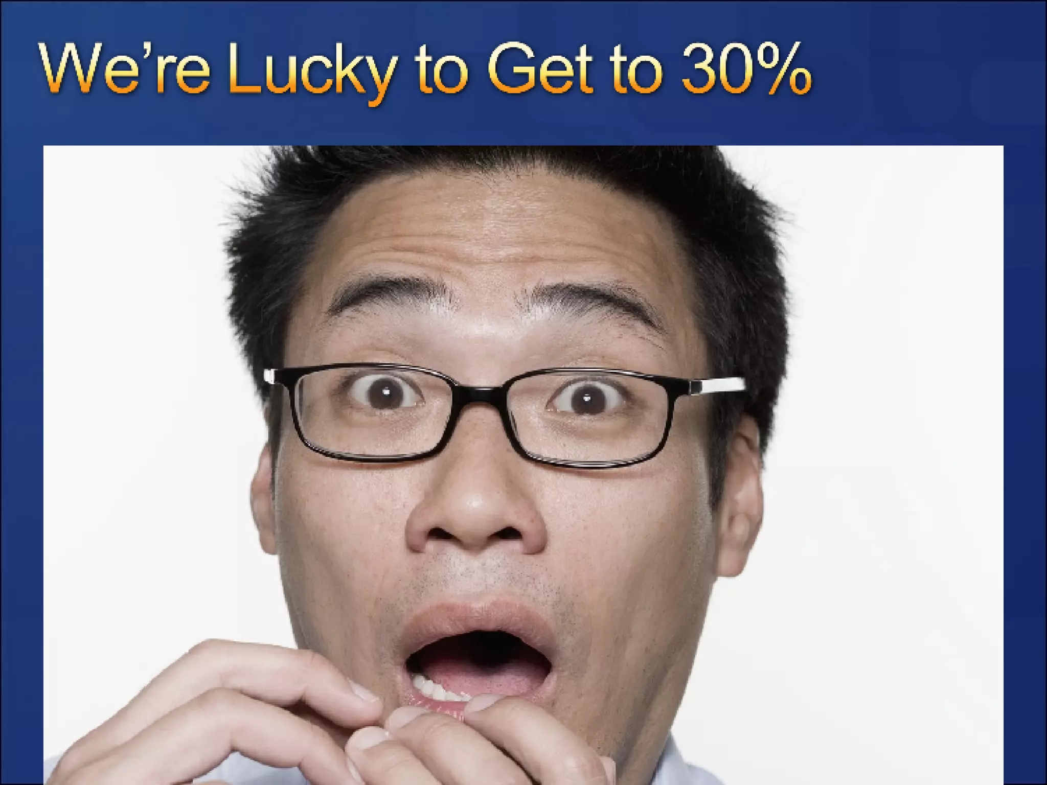 Source:  Standish Group, 2004 Third Quarter Research Report, CHAOS Research Results 1994   1996   1998   2000   2002   2004 Succeeded  Failed  Challenged 40% 30% 20% 10% 0% 50% 60% 