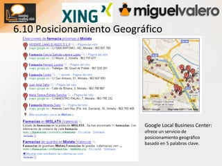 6.6 Titulares - ImágenesTitulares:Utiliza encabezados <h1><h2><h3><h4> para organizar los contenidos de tu sitio incluyendo palabras clave.Imágenes:Se tienen que poder leer y sobre todo buscar (hay ya muchos buscadores de imágenes que pueden traernos visitas). Utiliza los atributos Title y Alt para describirlas incluyendo palabras clave de forma moderada. Nombra la imagen igualmente con palabras separadas con guiones incluyendo palabras clave relacionadas. Por ejemplo: busqueda-elsa-pataki.jpgElsa Pataki a través de Cooliris