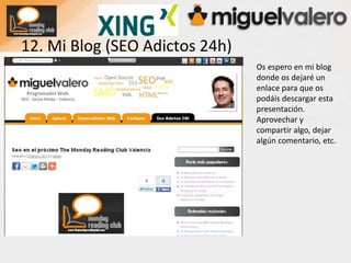 8. Black HAT SEO (El lado oscuro del SEO)El blackHat SEO representan un conjunto de técnicas que se deben evitar. Algunas de ellas las explicamos a continuación:Cloacking: técnica que muestra una páginaweb al programa robot que utilizan los buscadores para indexar las páginas, y otra página distinta a los visitantes de la web (veremos un ejemplo en la página siguiente del caso BMW)Texto oculto: El color del texto es el mismo que el del fondo de la página.