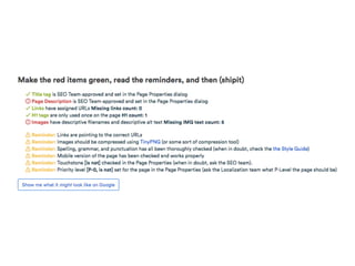Meta-data
URLs
XML sitemaps
UI
 