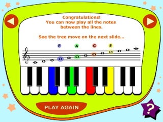 Well done final FACE E F A C Congratulations! You can now play all the notes  between the lines. See the tree move on the next slide... 
