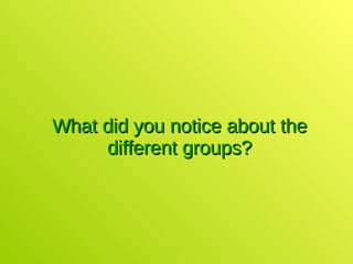 What did you notice about the different groups? 