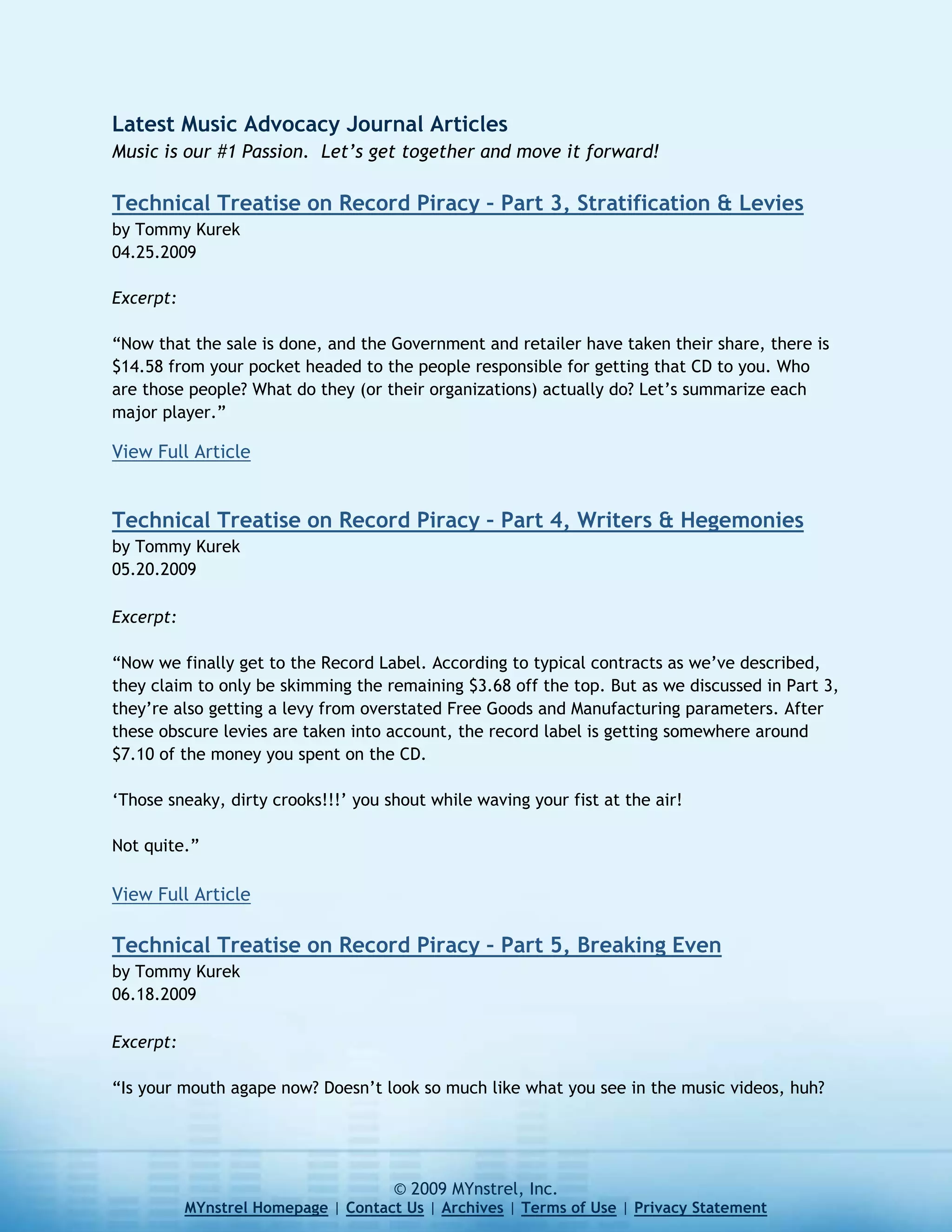 The MYnstrel Free Press Volume 2: Economic Struggles, Meet Jazz