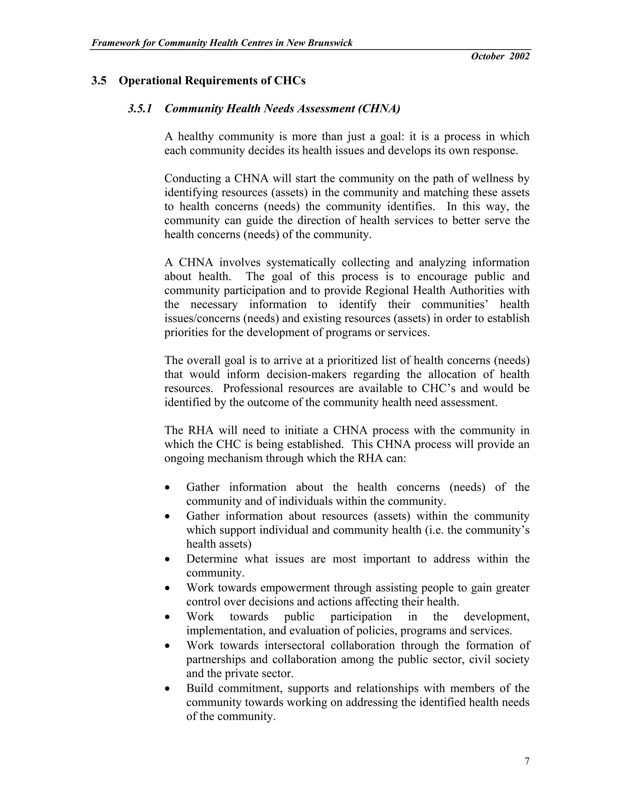 The Nb Community Health Centers Framework