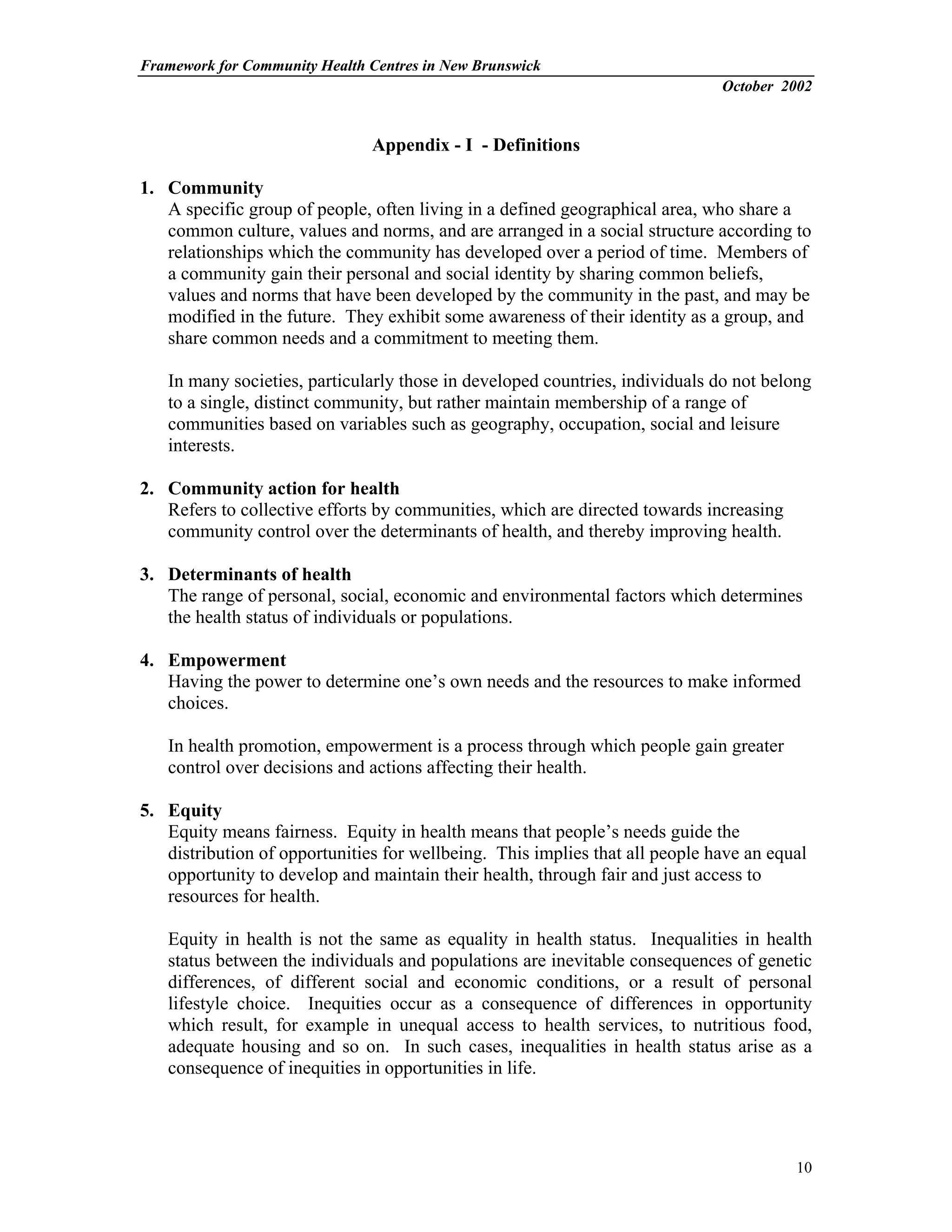 The Nb Community Health Centers Framework