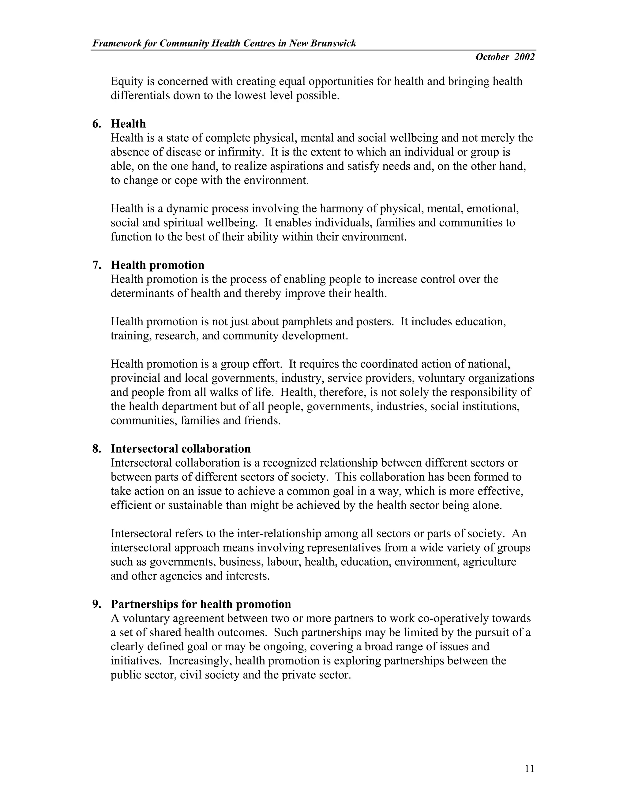 The Nb Community Health Centers Framework