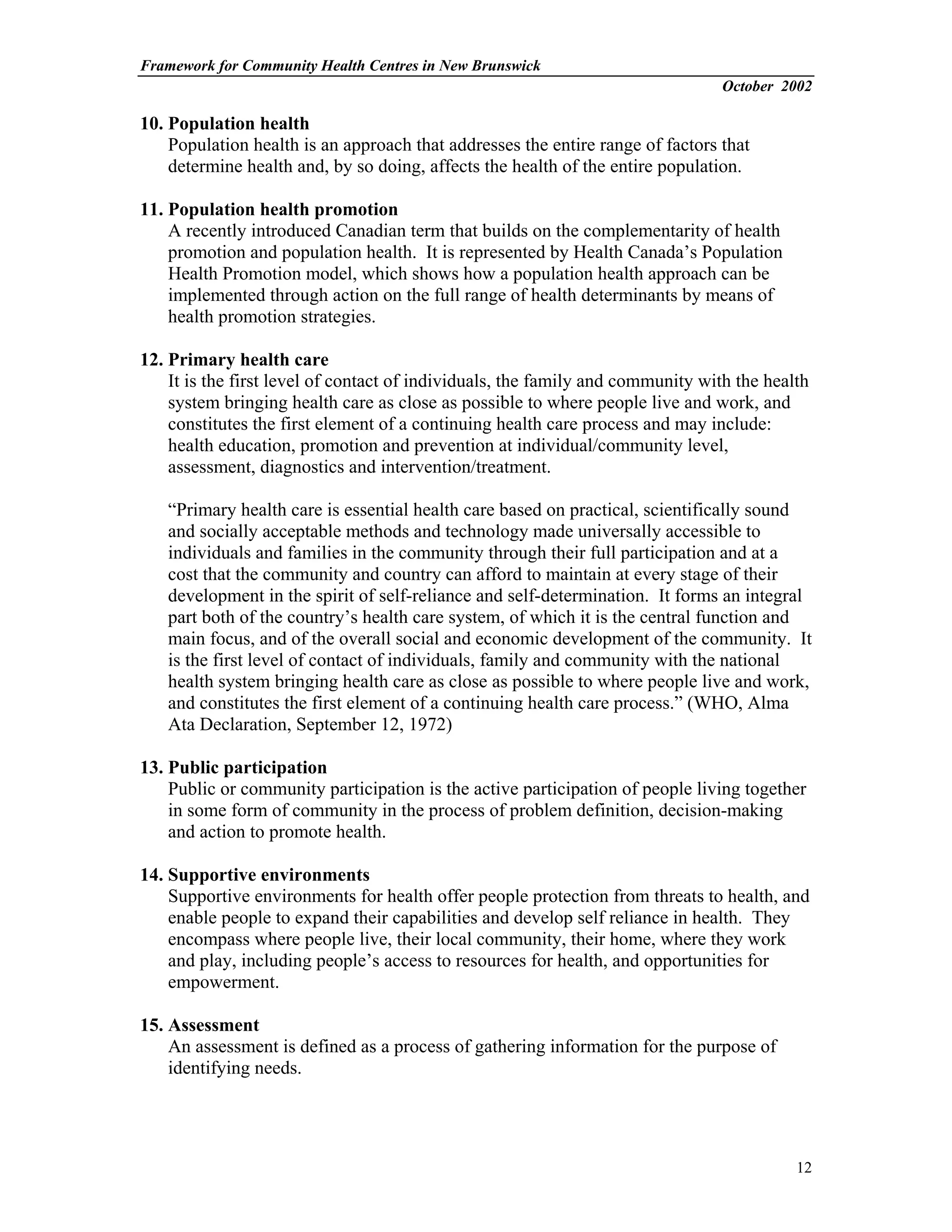 The Nb Community Health Centers Framework