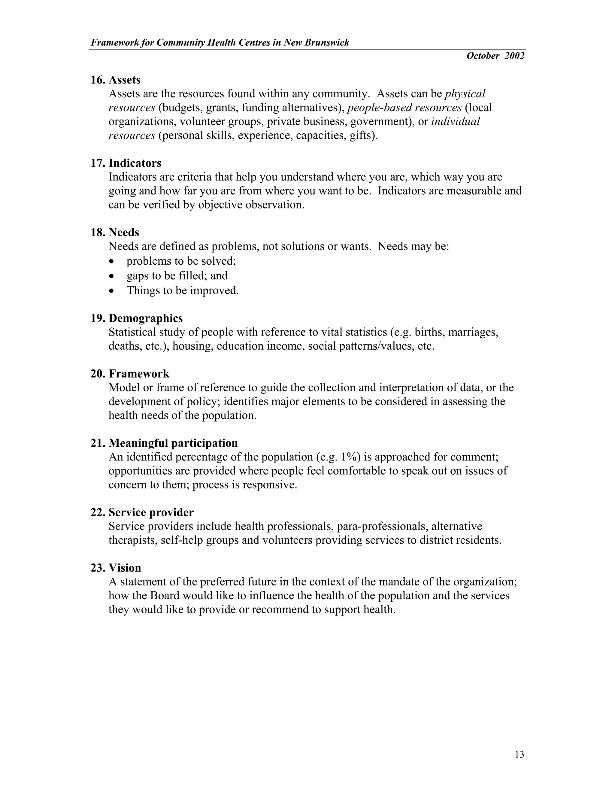 The Nb Community Health Centers Framework
